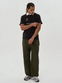 Musero 运动针织纽扣领短袖上衣，印有“ANTI SPORTS”字样，春夏必备Polo衫 - 彩色 - 查看 4
