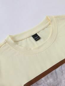 Manfinity EMRG Set maglietta da uomo con tema "GENESIS" e pantaloncini con stampa di elementi di dipinti classici, combina elementi classici in modo intelligente. Set casual da uomo composto da t-shirt a maniche corte con stampa di lettere e pantaloncini, set maschile estivo in due pezzi