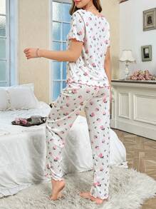 CottageSlumber Floral Print Short Sleeve Pants Pajama Set Holiday Season Bountiful Floral Splendor  Cozy And Elegant Details - Multicolor - View 2