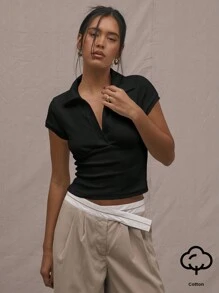 MUSERA 束腰翻领上衣，田园风休闲机场度假秋季返校季圣诞节，优雅 - 黑色 - 查看 1