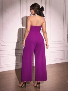 SHEIN Unity Plus Size Women Knitted Jumpsuit With Bowknot ,Valentine - Purple - View 4