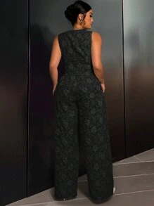 SHEIN Unity Plus Size Front Button Sleeveless Minimalist Top And Long Pants Suit Set Graduation,Back To School,Teacher Outfits For Women - Black - View 2