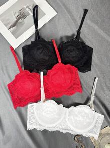 3pcs/Set Women Bra (Black, White, Pink) - Multicolor - View 4