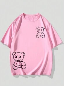 Manfinity Homme Herren Lässig Kurzarm T-Shirt mit Bären Aufdruck in Große Größen