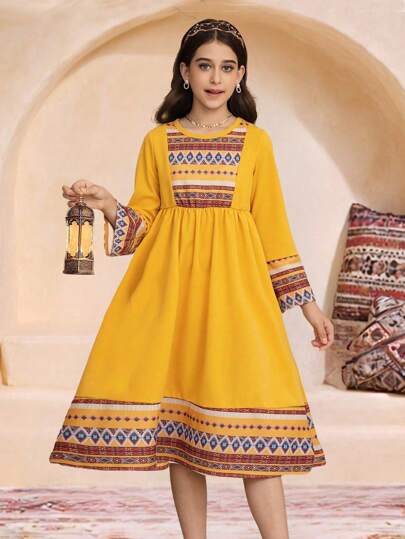 Tween Girls Vacation Long Sleeve Dress, Spring/Summer