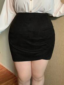 Dazy Plus Plus Size Solid Color Wrap Short Skirt, Suitable For All Seasons Fall Skirts - Black - View 7
