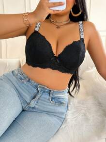 Plus Size Women's Elegant Lace Rhinestone Embellished Lingerie