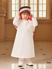 SHEIN 2pcs Baby Boy Sets: Traditional Pure White Half-Placket Mandarin Collar Long Sleeve Shirt And Long Pants Set, Suitable For Daily Wear, Outdoor, School, Vacation - Cute & Fit For Family Leisure, Sports And Party - White - View 7