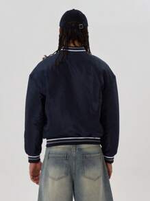 Boxy Slogan Baseball 'MUSERO" Jacket Autumn Winter - Royal Blue - View 3