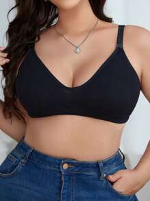 Plus Size Solid Color Spaghetti Strap Minimalist Maternity & Nursing Bra ,3 Pcs