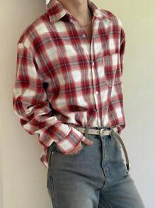 DAZY Spring Men's Retro Red Plaid Button Down Shirt,Fall Clothes - Red - View 2