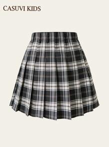 SHEIN 1pc Girls' American Plaid Pleated A-Line Skirt - Multicolor - View 2