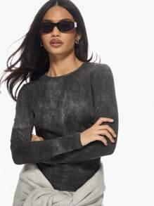 MISSGUIDED Top déchiré texturé de base casual streetwear essentiel pour l'automne et l'hiver, inspiration vintage à manches longues, t-shirt grunge