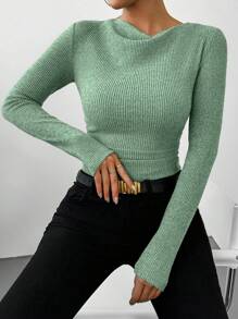 RosyDaze Body de gola alta com babados e mangas compridas de cor sólida