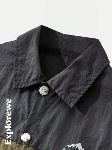SHEIN 2 件套 Tween 男童 Mountain 字母印花短袖衬衫和裤子套装 - 軍綠色 - 查看 9