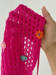 Flirla Damen Große Größen Musik Festival 3D gehäkelte Blumen Casual Strick Cardigan, leichter, süßer Offene Front Top, geeignet für Frühling, Sommer, Musikfestivals, Outdoor-Aktivitäten, Strand - Heißes Pink - Übersicht 6