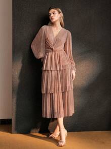 MOTF Soiréza 纹理扭纹前襟鸡尾酒会礼服 - 藕粉色 - 查看 6