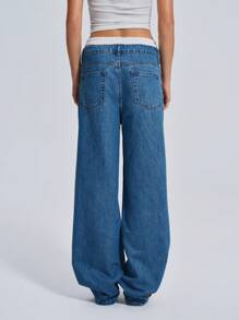 EURMUSE WOMEN WIDE LEG LOW WAIST JEANS - Medium Wash - View 2
