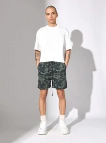 SUMWON Premium Pull-On Denim Shorts Camouflage Print Casual Drawstring Elastic Waist Summer Lounge Athletic Comfort Shorts For Outdoor Activities Spring Beach Wear