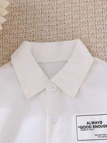 Set de 2 piezas para niños pequeños de camiseta de manga corta con decoración de parche con letra y pantalones cortos con bolsillo con cremallera, casual y de urbana, para el verano - Blanco - Ver 8