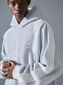 NEON BLANC 男士街头时尚刺绣灰色针织连帽衫，街头风格，适合秋冬 - 灰色 - 查看 4