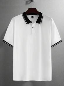 Manfinity Homme Plus Size Men's Casual Simple Colorblock Trim Polo Shirt