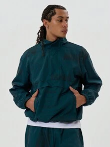 Musero Half Zip Nylon Graphic Track Jacket - Dark Green - View 1