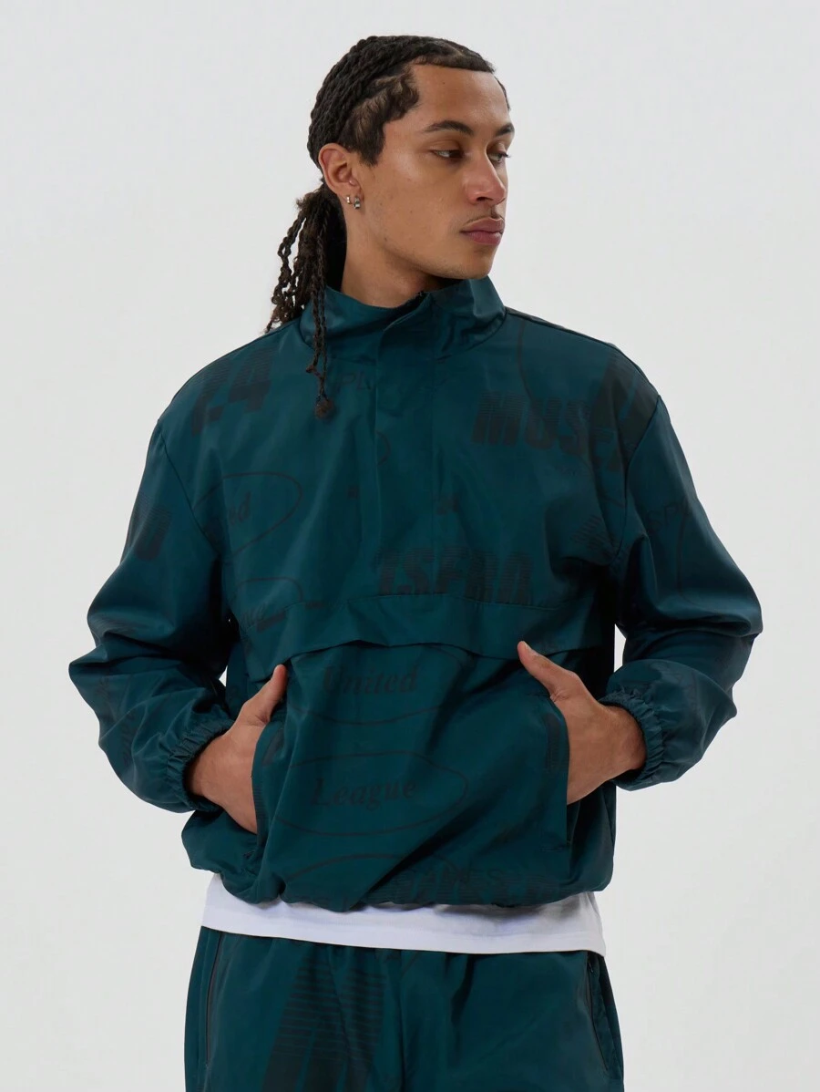 Musero Half Zip Nylon Graphic Track Jacket - Dark Green - View 1