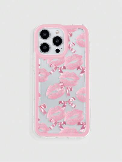 Kawaii Lipstick Print Bow Design Phone Case Compatible With Iphone