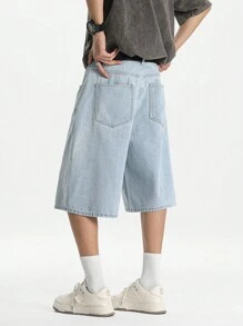 Manfinity EZcore Men's Light Blue Washed Loose Casual Denim Shorts Jorts Street College Hang Out Going Out Vacation