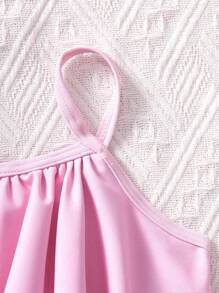 SHEIN Leap Crew 年轻女孩两件套荷叶边领针织泳衣套装（比基尼上衣和泳裤）