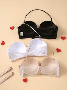 3-Piece Set Women's Open Back Wedding Bra With Underwire, Push-Up Backless Bra, Strapless Adhesive Bra - Multicolor - View 4