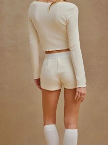 WESTFADE Cute Casual Heart Pointelle Knit Elastic Waist Button Lounge Shorts Western Wear Women