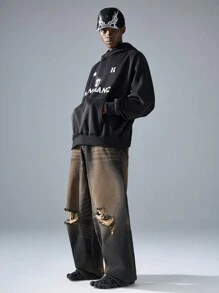 NEON BLANC Pantalones vaqueros largos de mezclilla de estilo callejero y tejidos para hombres - Negro - Ver 7