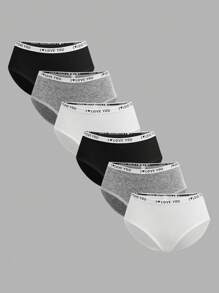 SHEIN 6件/包青少年女孩和少女字母弹力三角内裤，简约风格纯棉内衣套装内裤女孩内衣套装内衣女孩套装内裤套装