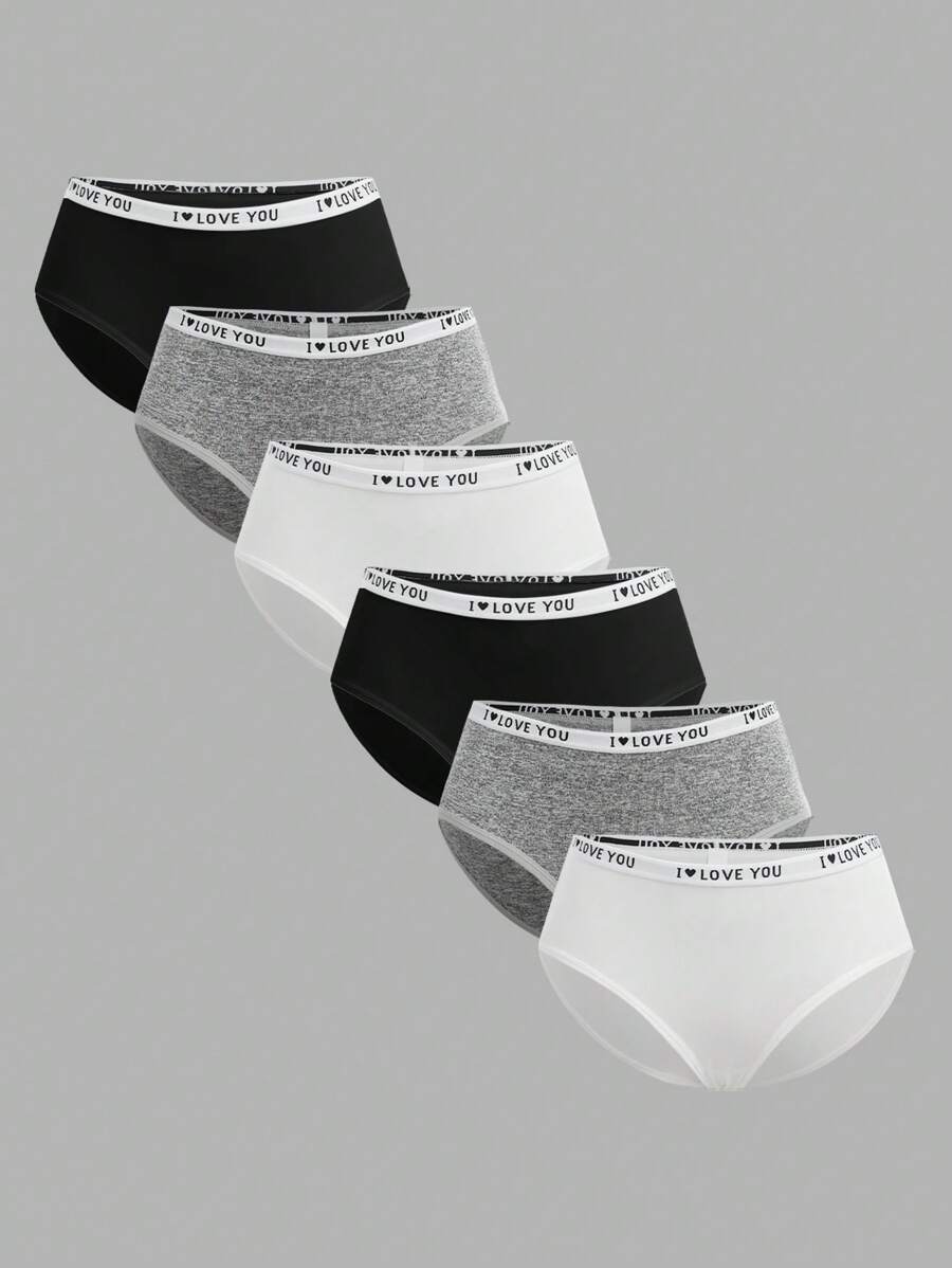 SHEIN 6件/包青少年女孩和少女字母弹力三角内裤，简约风格纯棉内衣套装内裤女孩内衣套装内衣女孩套装内裤套装