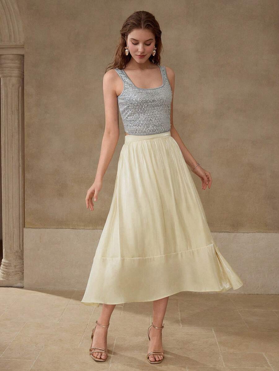 MOTF PREMIUM ELEGANT SEQUIN FLORAL PATTERN TANK TOP - Silver - View 1