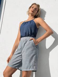 EMERY ROSE Mid-Rise Bermuda Shorts, Solid Color Side Pockets, Loose & Fashionable Basic Style - Multicolor - View 4