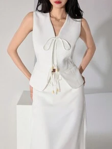 Heiryn Ensemble décontracté 2 pièces pour femmes, top sans manches simple et jupe