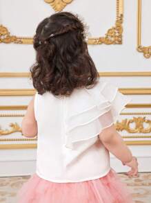 SHEIN Baby Girl Cute Ruffle Trim White Sleeveless Top, Summer - White - View 2