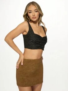 MISSGUIDED Designer Corset Top Ruched Button Front Square Neck Sleeveless Textured Party Club Night Out Cropped Fashion Top Evening Wear Date Night - Black - View 6