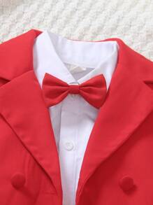 2pcs Suit Set - Short Sleeve Blazer Jacket & Shorts, Woven Formal Gentleman Outfit For Party - Burgundy - View 4