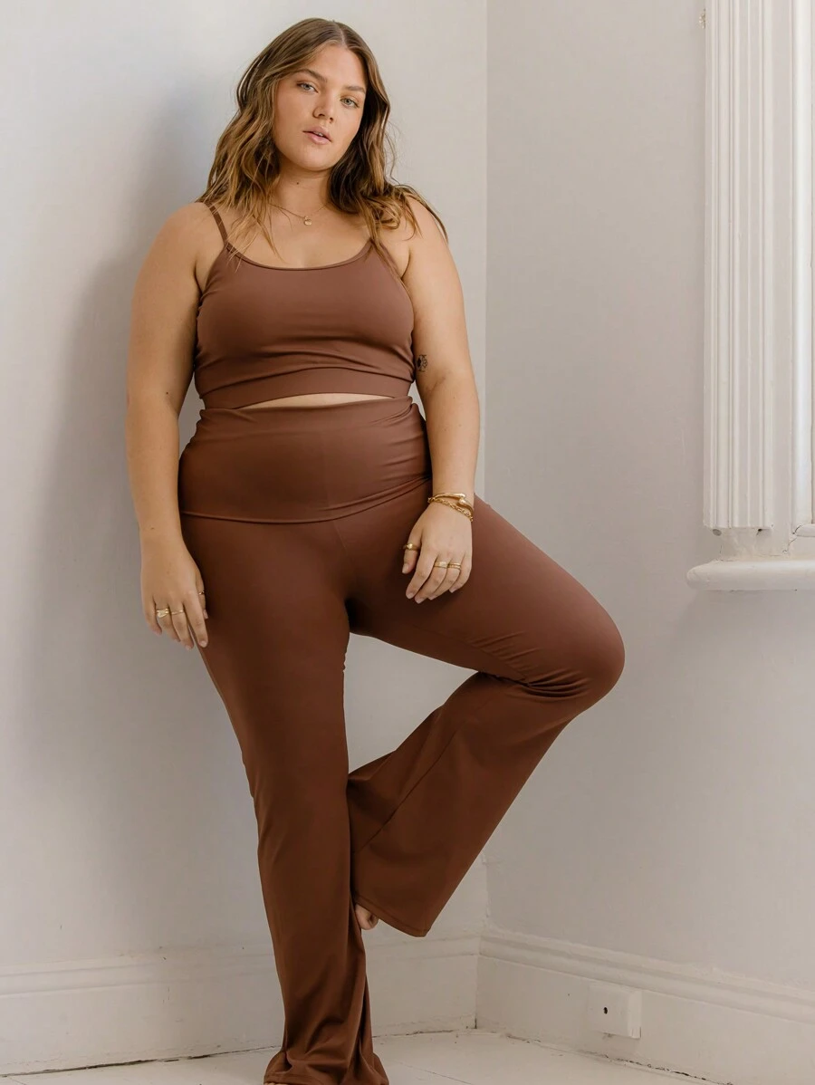 Aralina Curve Active High-Waisted Fold Over Bootcut Leggings - Camel - View 1