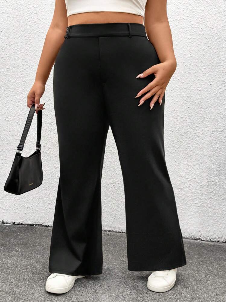 SHEIN CURVE+ Plus Size High Waist Tight Flare Black Pants For