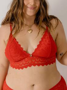 Aralina Curve Valentine Heart Red Love All Over Lace Lingerie Bralette And Boyleg Knicker Two Pieces Set - Red - View 7
