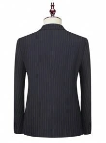 Manfinity Mode Plus Size Men's Striped Double Breasted Long Sleeve Minimalist Blazer And Pants Suit Set