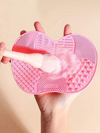 1 Pack Siliconen Apple Scrub Pad Met Zuignap Siliconen Scrub Pad Beauty Tool Scrub Pad Make-up Kwast Reinigingspad Dagelijkse Reiniging Beauty Kwast Make-up Kwast Scrub Pad Draagbare Koffer Opslag Cosmetica Opslag Make-up