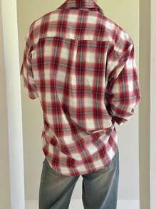 DAZY Spring Men's Retro Red Plaid Button Down Shirt,Fall Clothes - Red - View 6