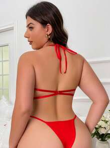 Classic Sexy Talla grande Set de lencería con abertura con lazo delantero con aro