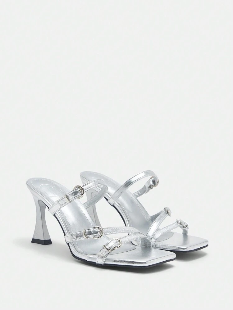 CUCCOO CURVES Plus Size Wide Fit Rhinestone Decorated Sandals With High Heel And Multi-Straps, Sexy Spring Shoes Spring Break Easter
